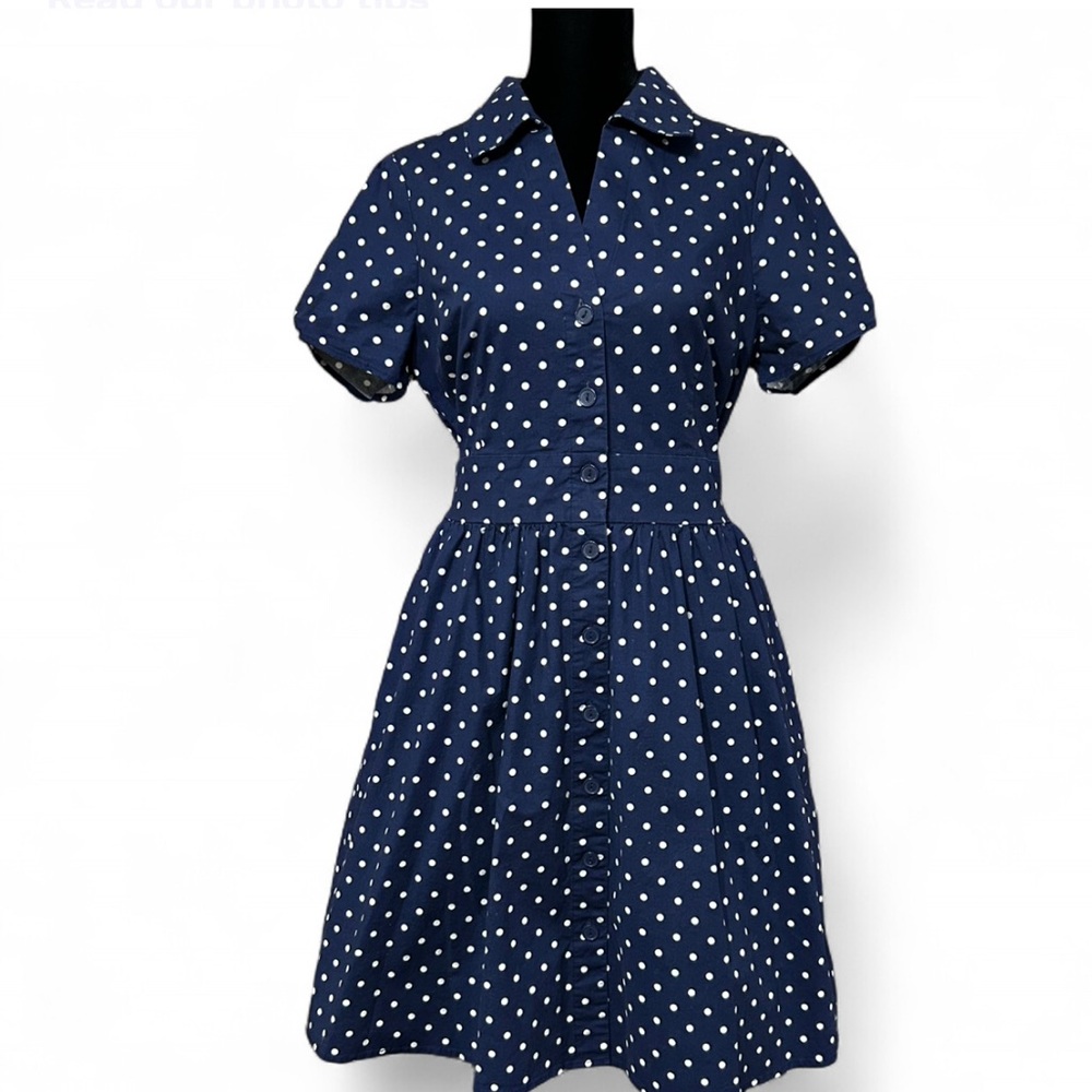 FERVOUR Blue A-Line Midi Dress with Puff Sleeves , Retro M. Exellent Condition